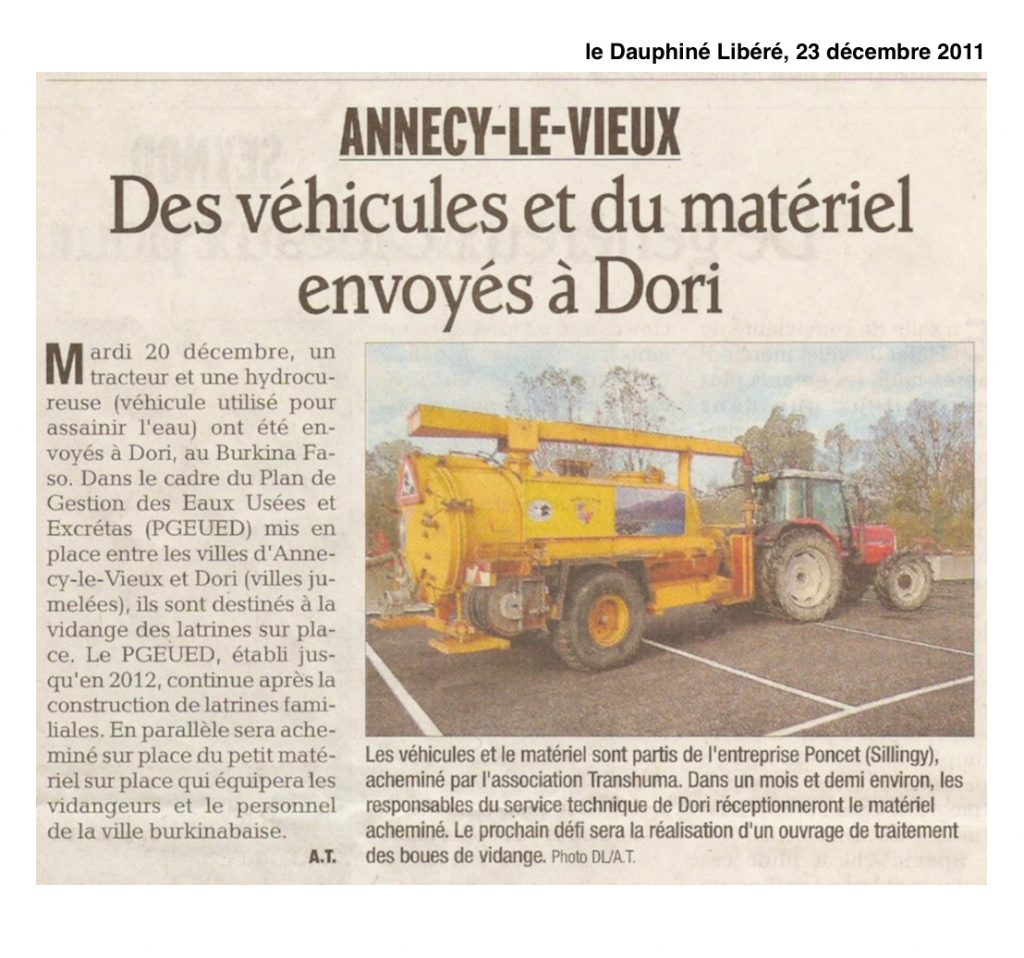 Une hydrocureuse et du matériel envoyés à Dori