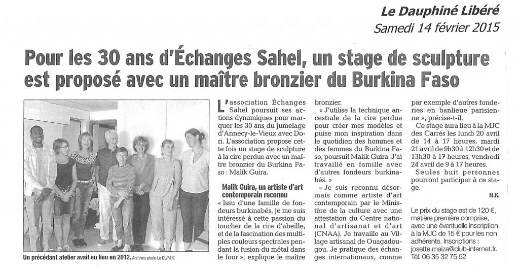 Pour les 30 ans d’Echanges Sahel, s’essayer à la sculpture avec un maître bronzier du Burkina Faso