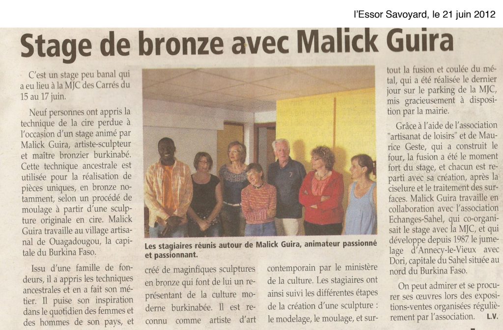 Stage de bronze avec l’artiste contemporain Malick Guira