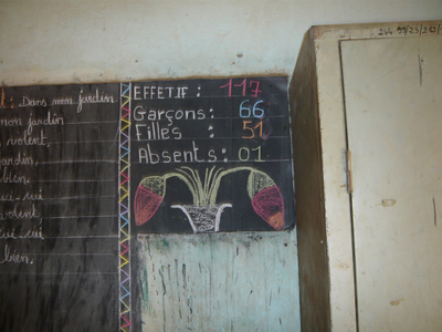 Ecole à Dori : tableau noir précisant l’effectif de la classe de CE2